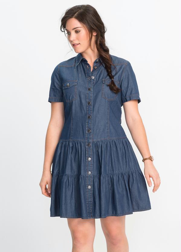 bonprix - Vestido Jeans com Babados Azul 7