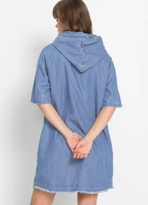 bonprix - Vestido Jeans com Capuz Azul Médio - BONPRIX