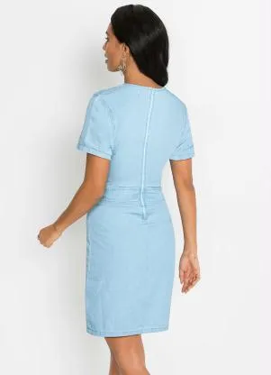 bonprix - Vestido Jeans Manga Curta Azul Claro - BONPRIX