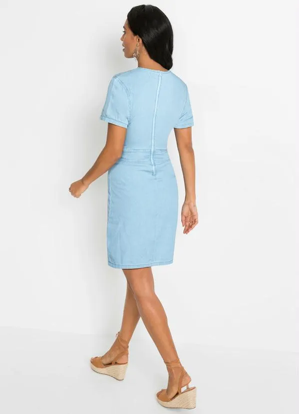 bonprix - Vestido Jeans Manga Curta Azul Claro 2