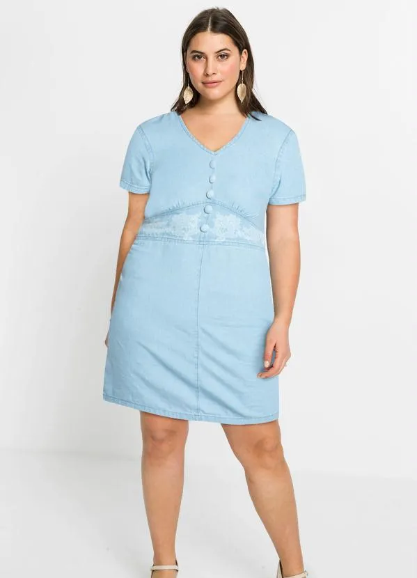 bonprix - Vestido Jeans Manga Curta Azul Claro 1