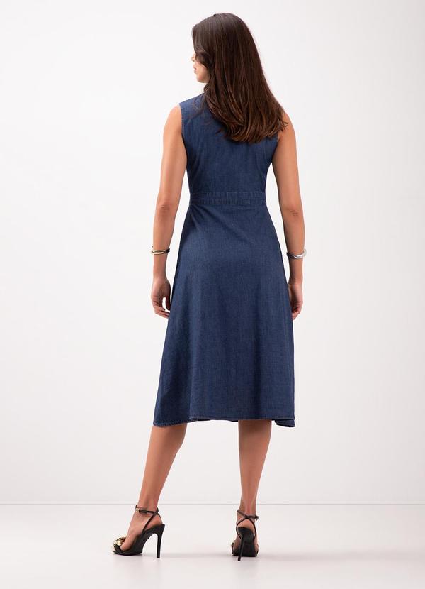 Lunender - Vestido Jeans Midi Chá com Botões e Bolsos Azul 2