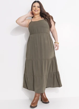 Quintess - Vestido Verde Oliva em Tecido de Liocel - QUINTESS