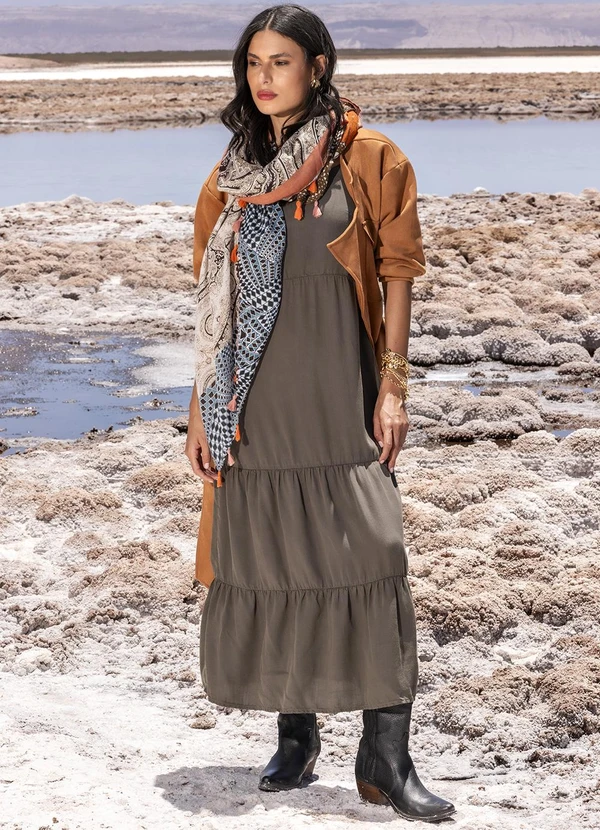 Quintess - Vestido Verde Oliva em Tecido de Liocel