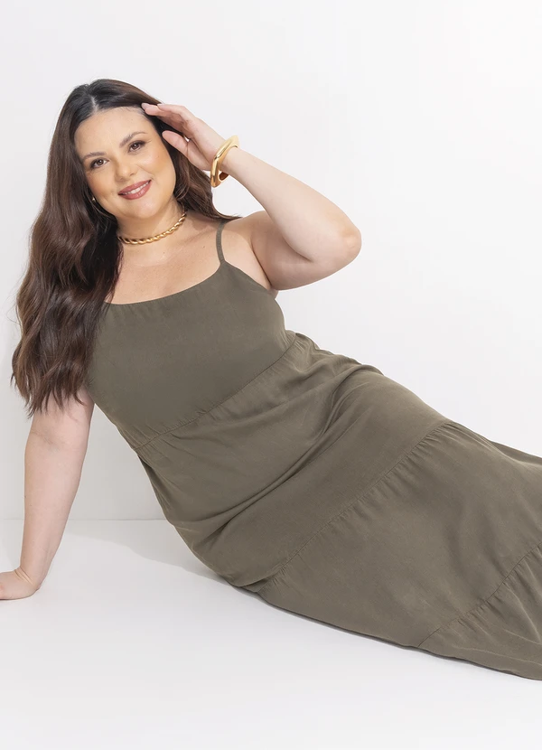 Quintess - Vestido Verde Oliva em Tecido de Liocel