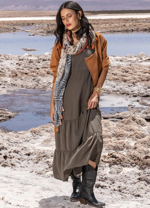 Quintess - Vestido Verde Oliva em Tecido de Liocel 3