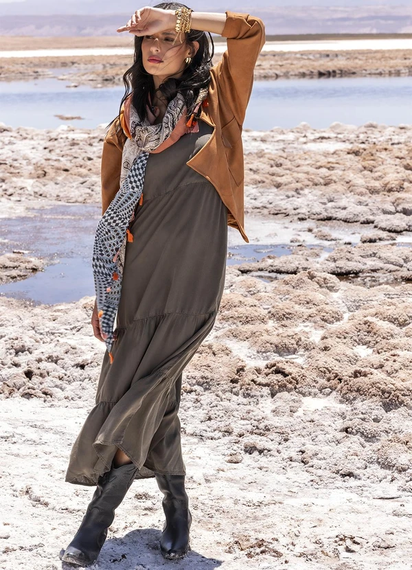 Quintess - Vestido Verde Oliva em Tecido de Liocel 5