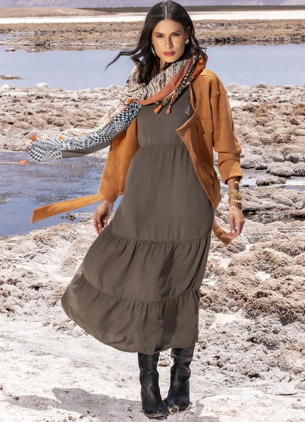 Quintess - Vestido Verde Oliva em Tecido de Liocel 8