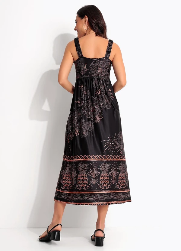 Quintess - Vestido Midi Soltinho Estampa Tropical em Malha Fria com Alça de Elástico 2