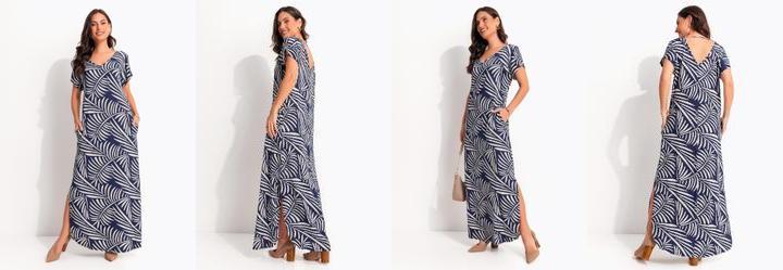 Vestido Abstrato Azul em Malha de Viscose