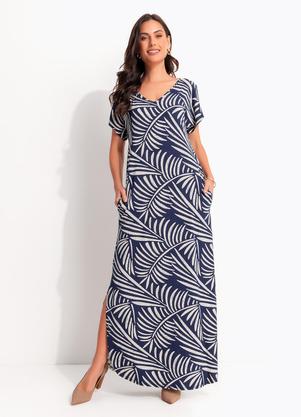 Vestido (Abstrato Azul) em Malha de Viscose
