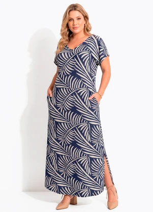 Quintess - Vestido Abstrato Azul em Malha de Viscose - QUINTESS