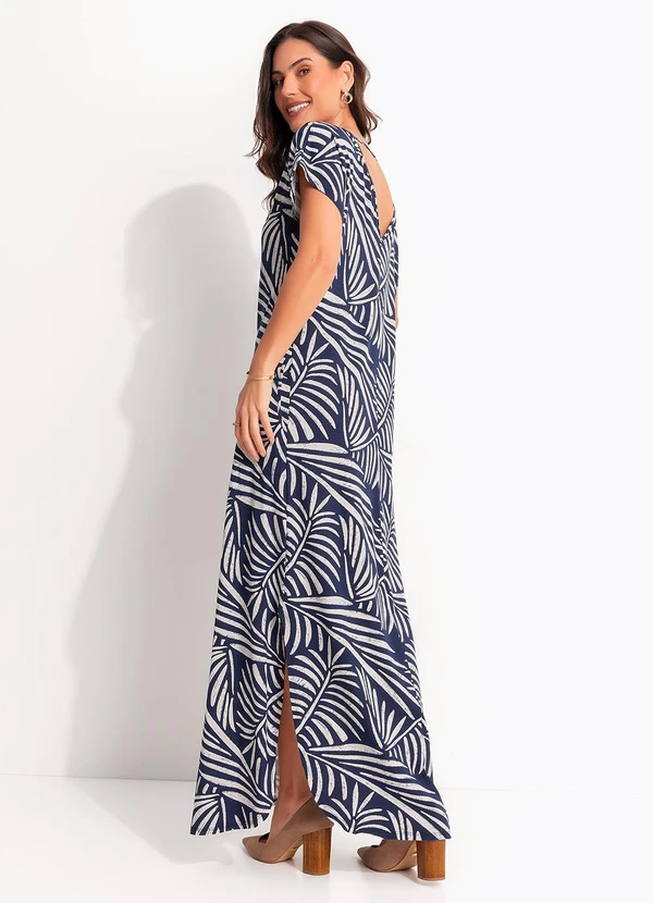 Quintess - Vestido Abstrato Azul em Malha de Viscose 2