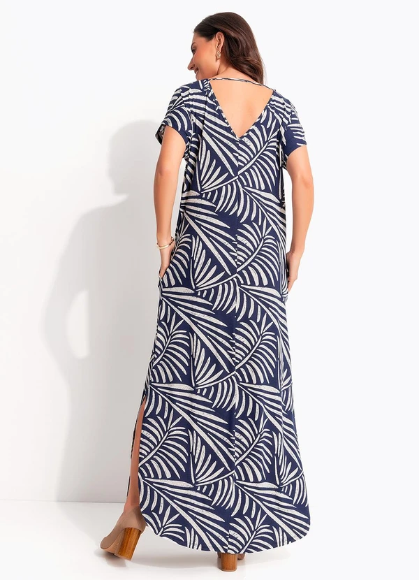 Quintess - Vestido Abstrato Azul em Malha de Viscose 4