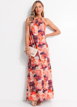 Quintess - Vestido Abstrato Colorido em Malha Fria - QUINTESS