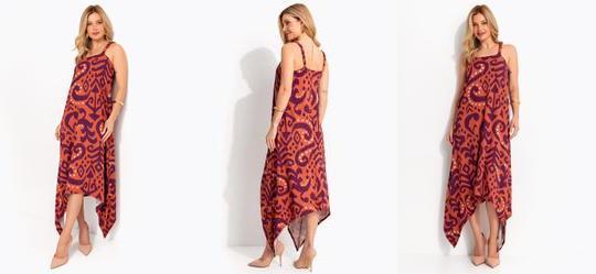 Vestido Abstrato Laranja em Malha de Viscose