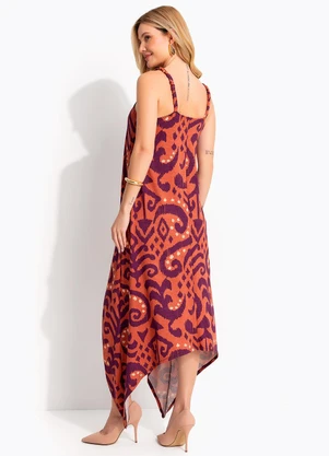 Quintess - Vestido Abstrato Laranja em Malha de Viscose - QUINTESS