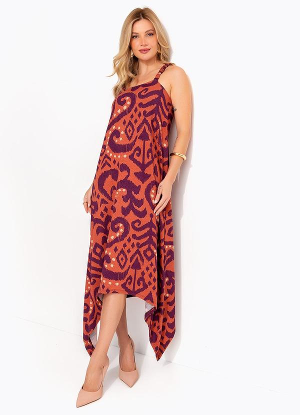 Vestido (Abstrato Laranja) em Malha de Viscose