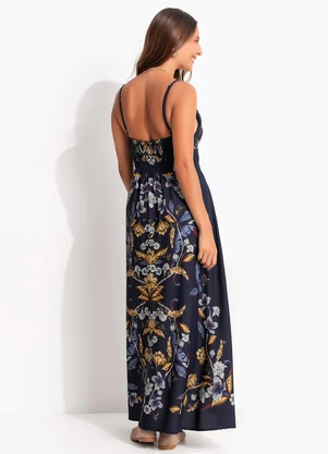 Farm - Vestido Alça Floral Maye Azul - FARM