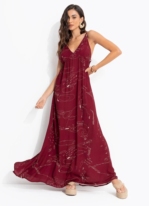 Cantão - Vestido Alcinha Estampado Desrazão Vermelho