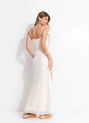 Farm - Vestido Alcinha Tule Floral Maite Bege - FARM
