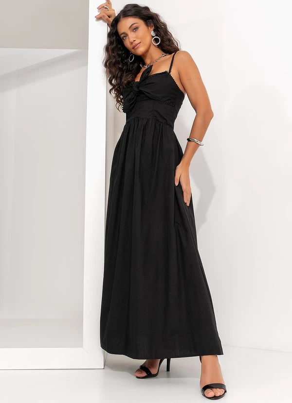 Farm - Vestido Alcinhas Amarração Frente Preto 3