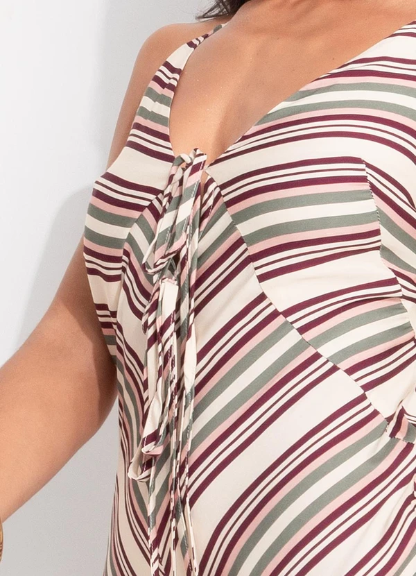 Farm - Vestido Alcinhas Listra Licor Bege 4