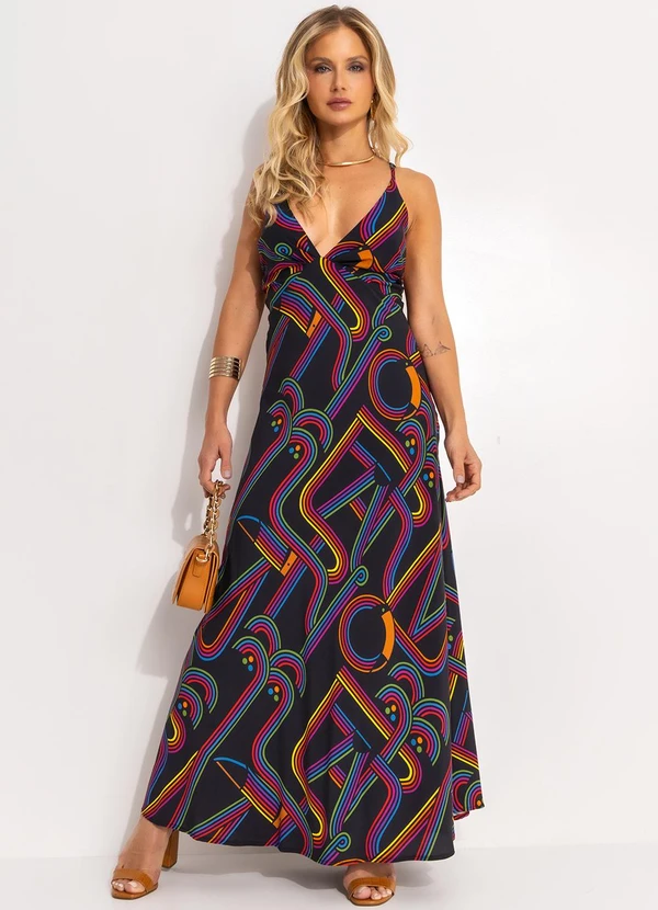 Farm - Vestido Alcinhas Logo Tuca Preto