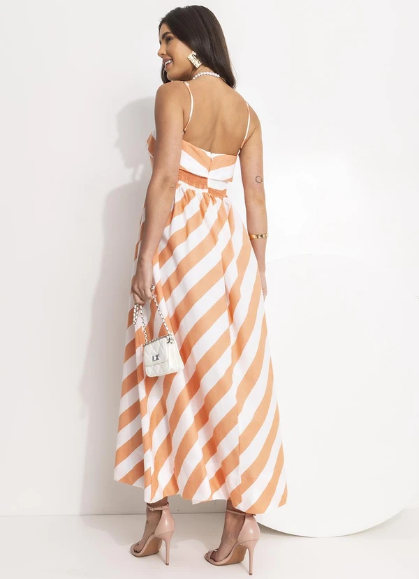Farm - Vestido Alcinhas  Mistura de Listra Laranja 2