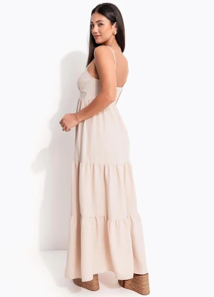 Quintess - Vestido Alongado Bege em Air Flow - QUINTESS