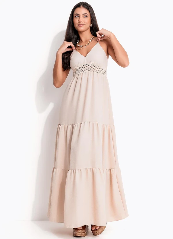 Quintess - Vestido Alongado Bege em Air Flow