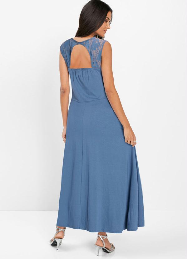 Queima Estoque - Vestido Alongado com Renda Azul 5