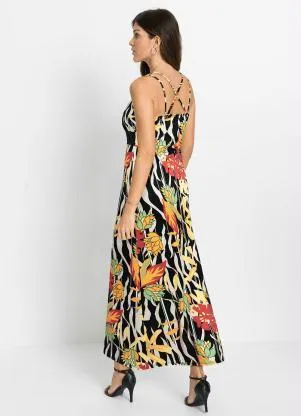 bonprix - Vestido Alongado Decote Transpassado Floral Dark - BONPRIX