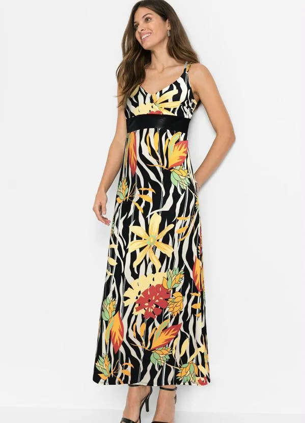 bonprix - Vestido Alongado Decote Transpassado Floral Dark