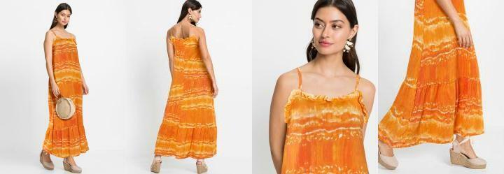 Vestido Alongado Laranja e Branco