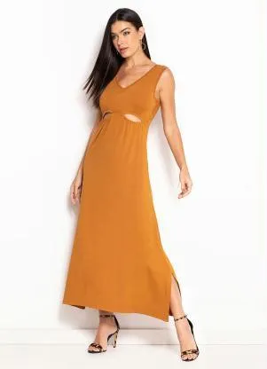 Queima Estoque - Vestido Alongado Mostarda - QUEIMA ESTOQUE