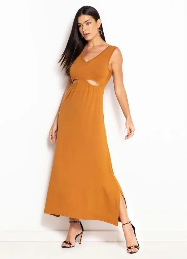 Queima Estoque - Vestido Alongado Mostarda 4