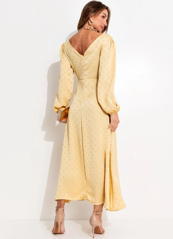 Quintess - Vestido Amarelo Claro em Tecido Plano Jacquard 2