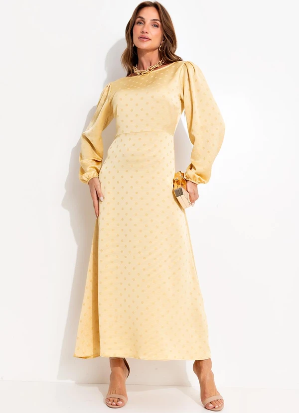 Quintess - Vestido Amarelo Claro em Tecido Plano Jacquard 3