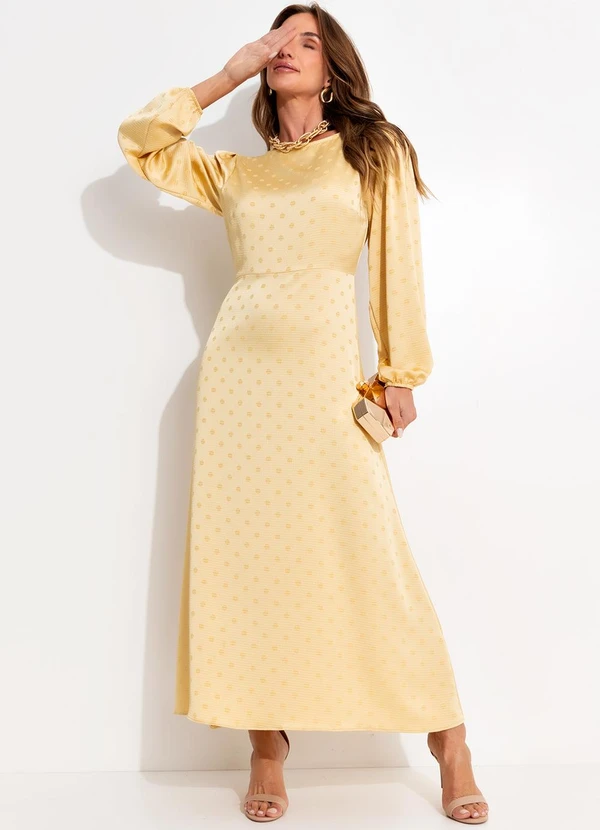 Quintess - Vestido Amarelo Claro em Tecido Plano Jacquard 4