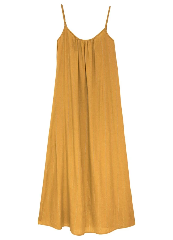 Enfim - Vestido Amplo em Lurex Amarelo Mostarda