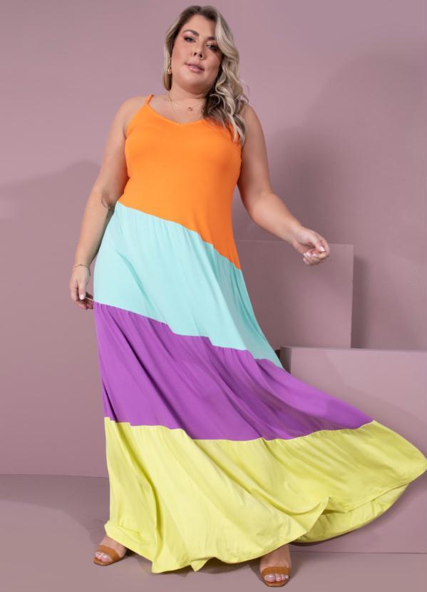 Quintess - Vestido Amplo Multicores Lima com Recortes 5