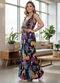 Quintess - Vestido Longo Floral Azul com Alças e Babado - variação: Animais Fundo Preto