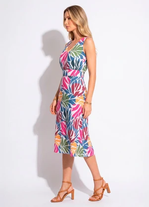 Quintess - Vestido Animal Abstrato em Viscose Plana Digital - QUINTESS