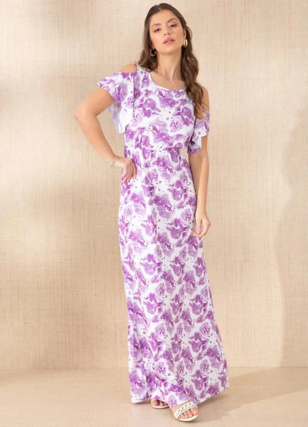 Quintess - Vestido Animal Print Abstrato com Ombro Vazado 3