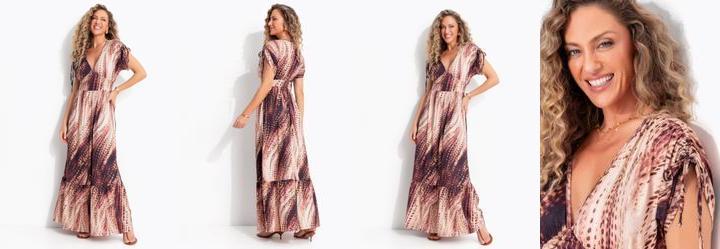 Vestido Animal Print Cervo em Malha Fria