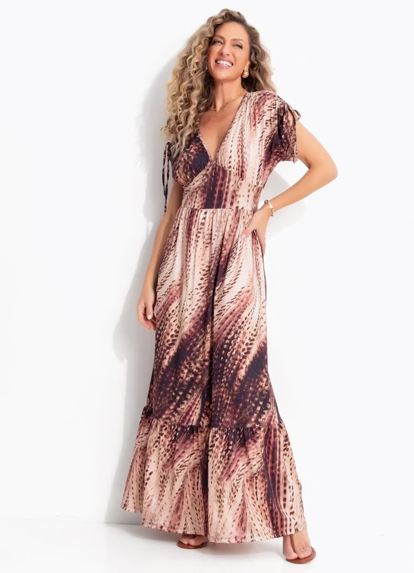Quintess - Vestido Animal Print Cervo em Malha Fria