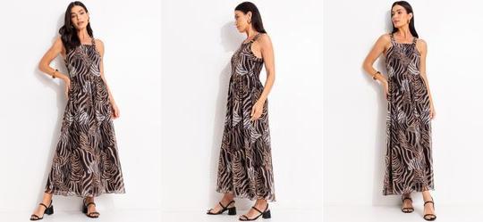 Vestido Animal Print em Tule com Elastano