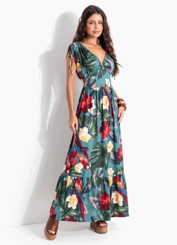Quintess - Vestido Arara Tropical em Malha Texturizada