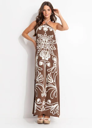 Farm - Vestido Artesanal Corneli Esplendor Marrom - FARM